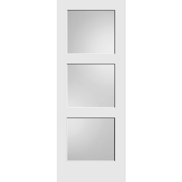 Trimlite 18" x 80" Primed 3-Panel Equal Panel Interior Shaker Slab Door with White Lami Glass 1668pri8433GL